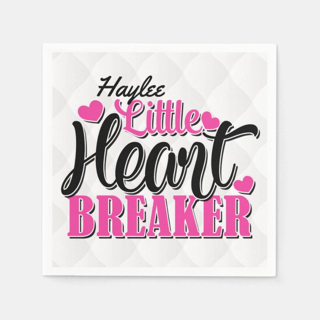 Personalized NAME Pink Little Heart Breaker Napkins (Front)
