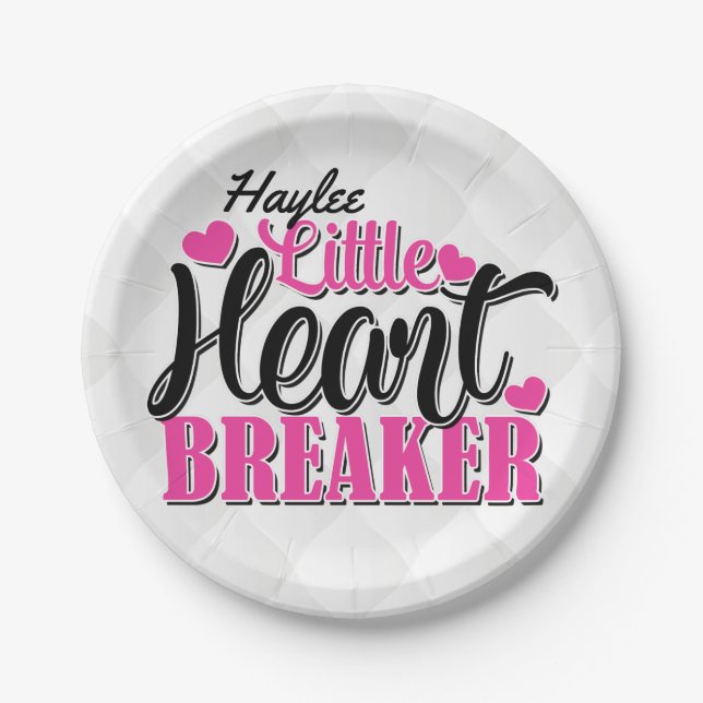 Personalized NAME Pink Little Heart Breaker Paper Plates (Front)