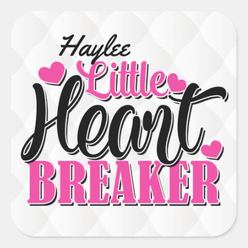 Personalized NAME Pink Little Heart Breaker Square Sticker