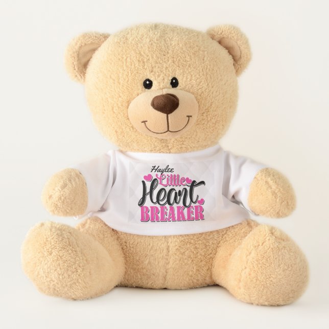 Personalized NAME Pink Little Heart Breaker Teddy Bear (Front)