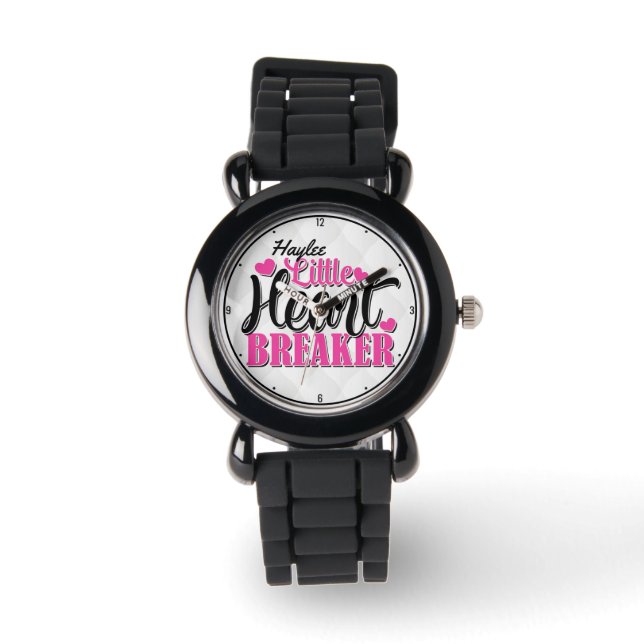 Personalized NAME Pink Little Heart Breaker Watch (Front)