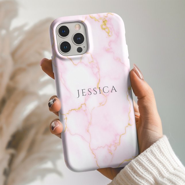 Personalized Name Pink Marble Phone  Case-Mate iPhone Case (Creator Uploaded)