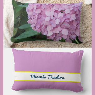 Personalized Name Pink Mauve Hydrangea Lumbar Pillow