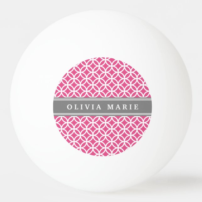Personalized Name Pink Modern Circles Pattern Ping Pong Ball (Front)