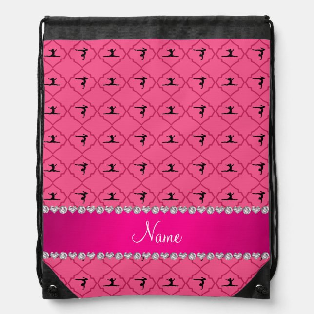 Personalized name pink moroccan gymnastics drawstring bag (Front)