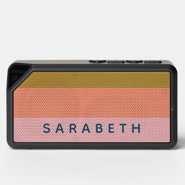 Personalized Name Pink Orange Peach Modern Stripes Bluetooth Speaker (Front)