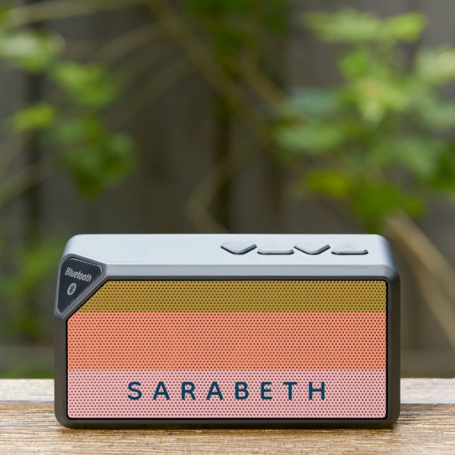Personalized Name Pink Orange Peach Modern Stripes Bluetooth Speaker (Insitu(Outdoor))