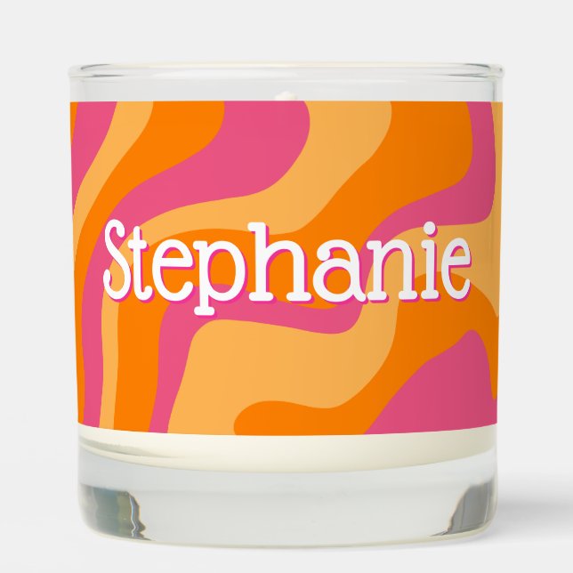 Personalized Name Pink Orange Swirl Dopamine Decor Scented Candle (Front)