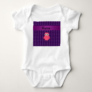 Personalized name pink owl purple hearts baby bodysuit