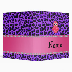 Personalized name pink owl purple leopard 3 ring binder