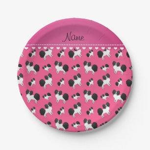 Personalized name pink Papillon dogs Paper Plates