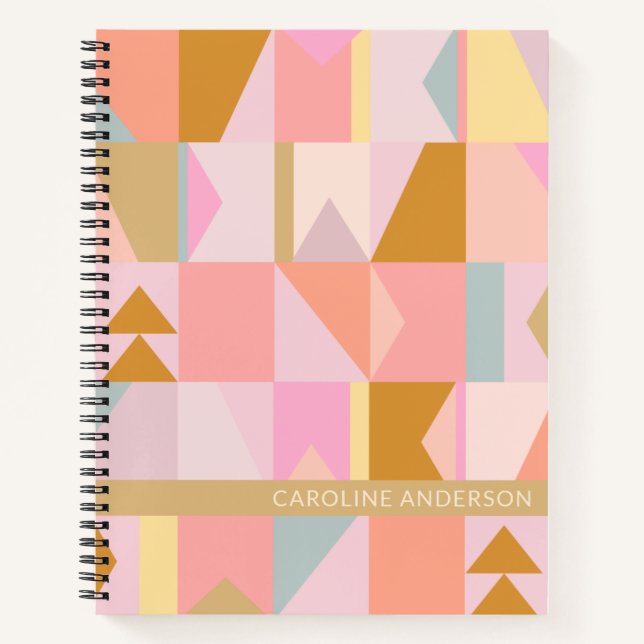 Personalized Name Pink Pastel Geometric Stylish Notebook (Front)