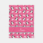 Personalized name pink penguins igloos snowflakes fleece blanket