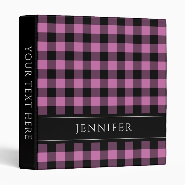Personalized Name Pink Plaid 3 Ring Binder (Front/Spine)