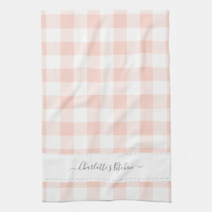 Personalized Name Pink Plaid Kitchen Towel