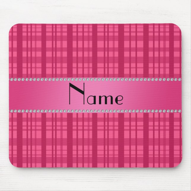 Personalized name pink plaid pattern mouse pad (Front)