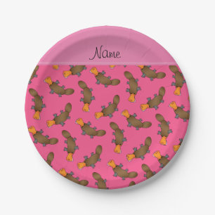 Personalized name pink platypus pattern paper plates