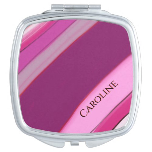 Personalized Name Pink Plum Stripes Compact Mirror