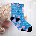 Personalized Name Pink Polka Dot Bubbles Blue Socks at Zazzle