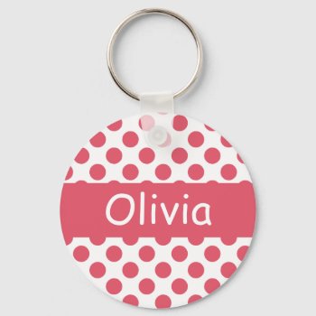 Personalized Name Pink Polka Dots Keychains by goodmoments at Zazzle