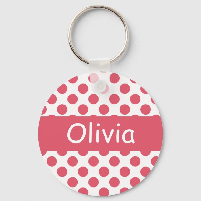Personalized Name Pink Polka Dots Keychains (Front)