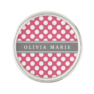 Personalized Name Pink Polka Dots Pattern Pin