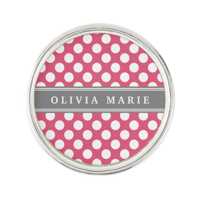 Personalized Name Pink Polka Dots Pattern Pin (Front)