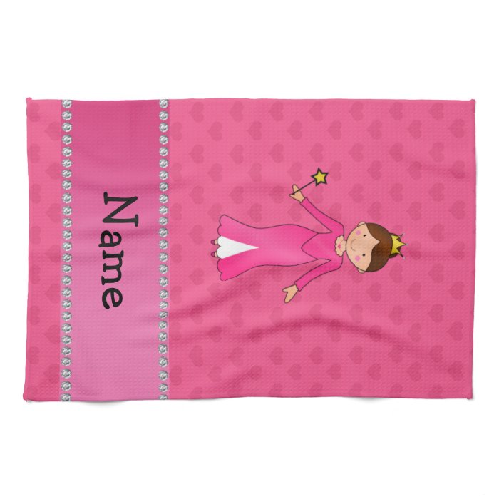 Personalized name pink princess pink hearts kitchen towels