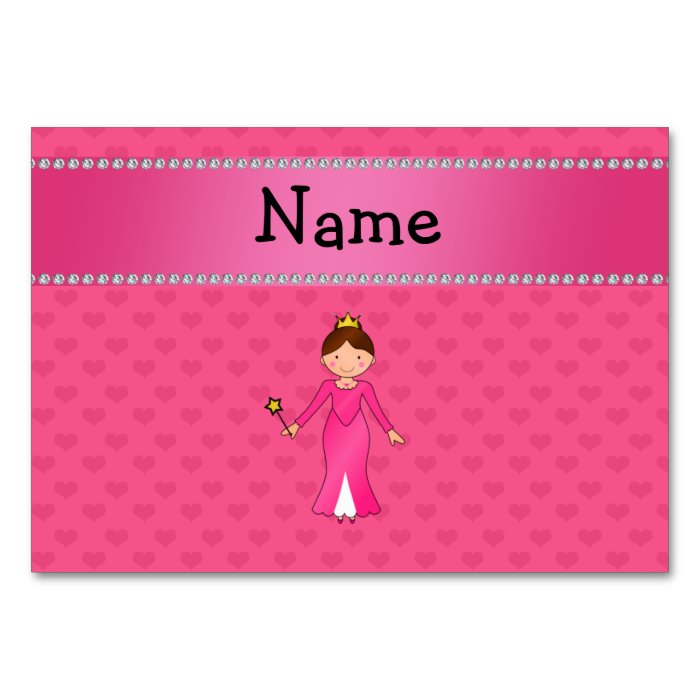 Personalized name pink princess pink hearts table card