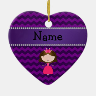 Personalized name pink princess purple chevrons ceramic ornament