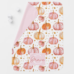 Personalized Name Pink Pumpkin Fall Pattern Blanke Baby Blanket