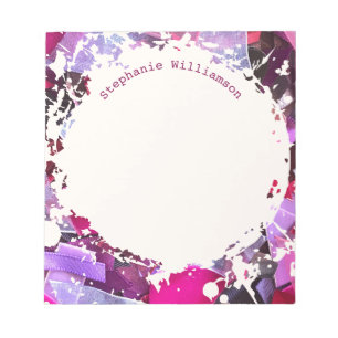 Personalized Name Pink Purple Abstract Splatter Notepad