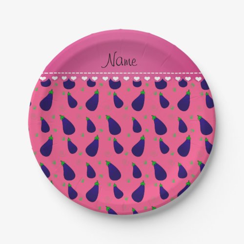 Personalized name pink purple eggplants paper plates