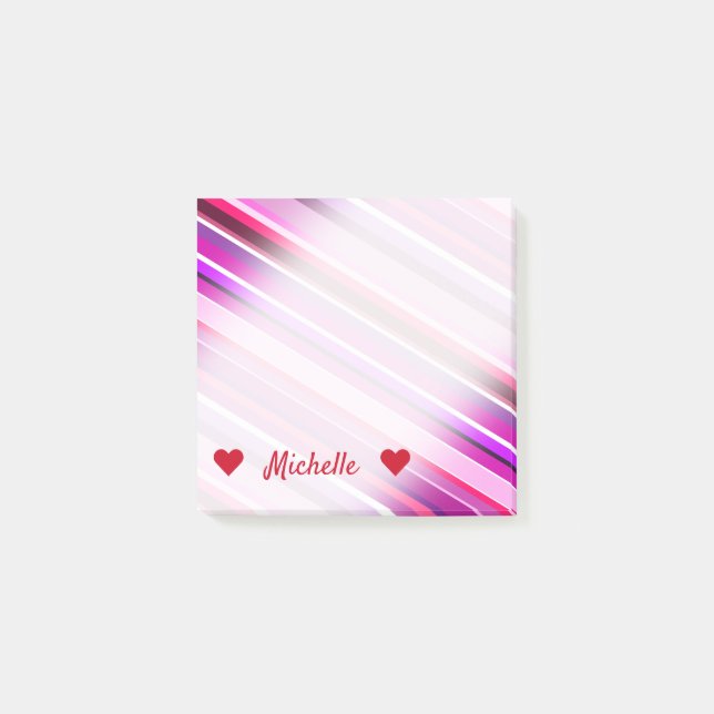 Personalized Name + Pink, Purple Stripes Pattern Post-it Notes (Front)