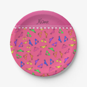 Personalized name pink rainbow bikinis paper plates