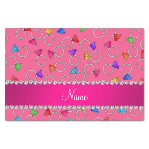 Personalized name pink rainbow diamond ring tissue paper