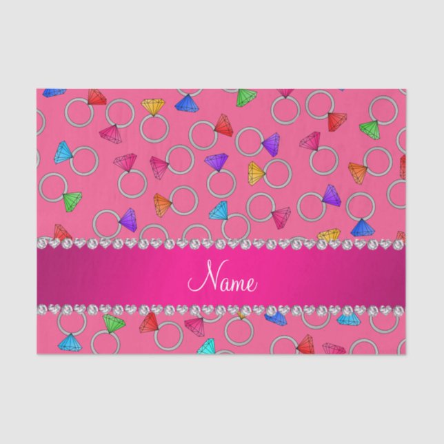 Personalized name pink rainbow diamond ring tissue paper (Front)