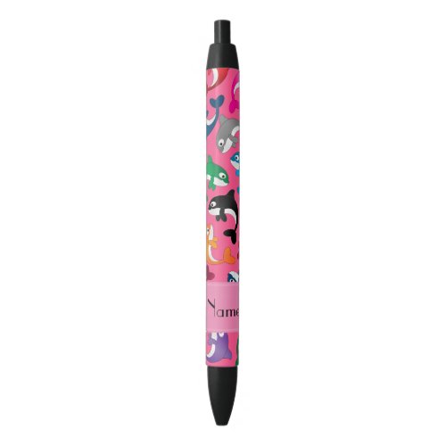 Personalized name pink rainbow killer whales black ink pen
