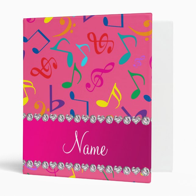 Personalized name pink rainbow music notes binder (Front/Inside)