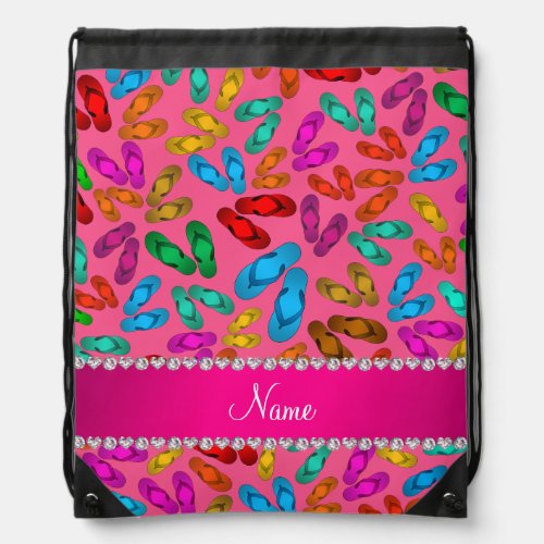 Personalized name pink rainbow sandals drawstring bag