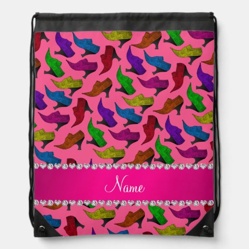 Personalized name pink rainbow vintage shoes drawstring bag