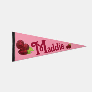 Personalized Name Pink Raspberry Raspberries Fruit Pennant Flag