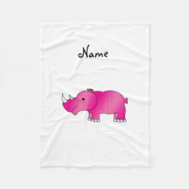 Personalized name pink rhino fleece blanket (Front)