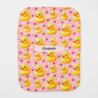 Personalized Name Pink Rubber Duck Heart Baby Burp Cloth