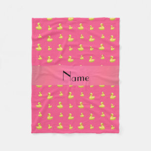 Personalized name pink rubber duck pattern fleece blanket