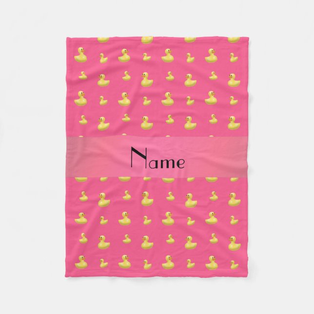 Personalized name pink rubber duck pattern fleece blanket (Front)