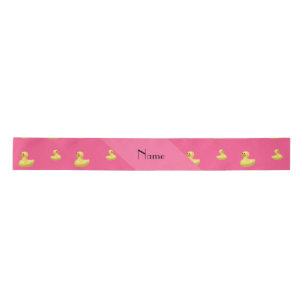 Personalized name pink rubber duck pattern satin ribbon