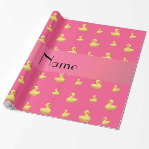 Personalized name pink rubber duck pattern wrapping paper