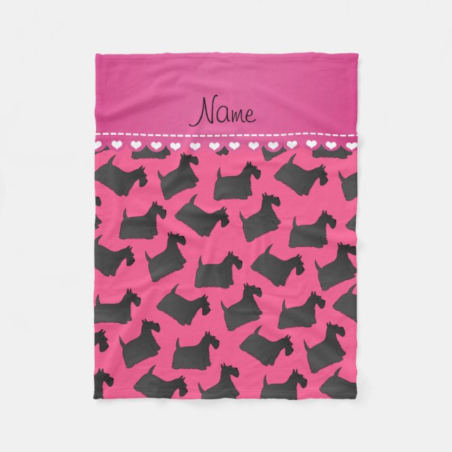 Personalized name pink scottish terrier dogs fleece blanket (Front)