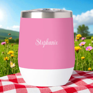 Personalized name Pink Script Monogram Thermal Wine Tumbler